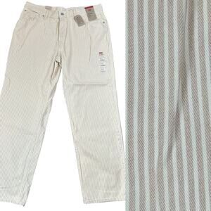 Levi's Cream and Gray Striped Flare Jeans